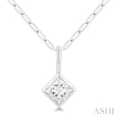 1/5 Ctw Princess Cut Bezel Set Diamond Fashion Pendant with Paperclip Chain in 14K White Gold