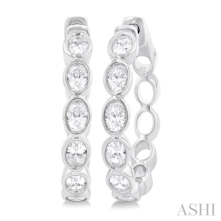 1 1/10 Ctw Bezel Set Oval Cut Diamond Fashion Hoop Earring in 14K White Gold 1 1/10 Ctw Bezel Set Oval Cut Diamond Fashion Hoop Earring in 14K White Gold