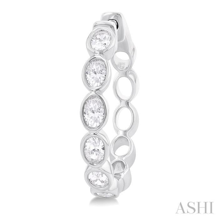 1 1/10 Ctw Bezel Set Oval Cut Diamond Fashion Hoop Earring in 14K White Gold 1 1/10 Ctw Bezel Set Oval Cut Diamond Fashion Hoop Earring in 14K White Gold