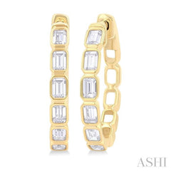 1 1/10 Ctw Bezel Set Emerald Cut Diamond Fashion Hoop Earring in 14K Yellow Gold 1 1/10 Ctw Bezel Set Emerald Cut Diamond Fashion Hoop Earring in 14K Yellow Gold