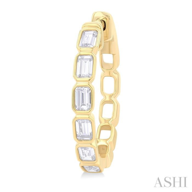 1 1/10 Ctw Bezel Set Emerald Cut Diamond Fashion Hoop Earring in 14K Yellow Gold 1 1/10 Ctw Bezel Set Emerald Cut Diamond Fashion Hoop Earring in 14K Yellow Gold