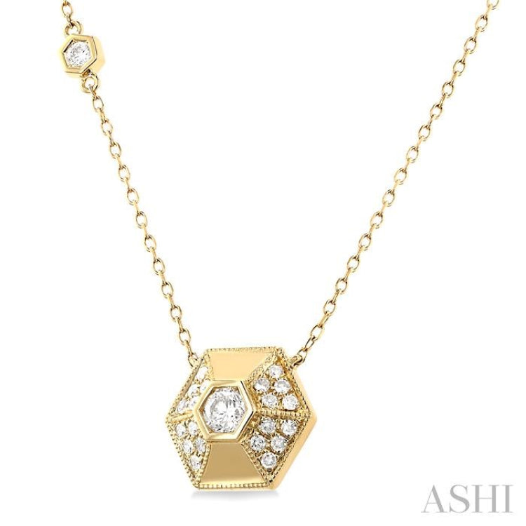 3/8 Ctw Hexagon Shape Single Cut Diamond Fashion Necklace in 14K Yellow Gold 3/8 Ctw Hexagon Shape Single Cut Diamond Fashion Necklace in 14K Yellow Gold