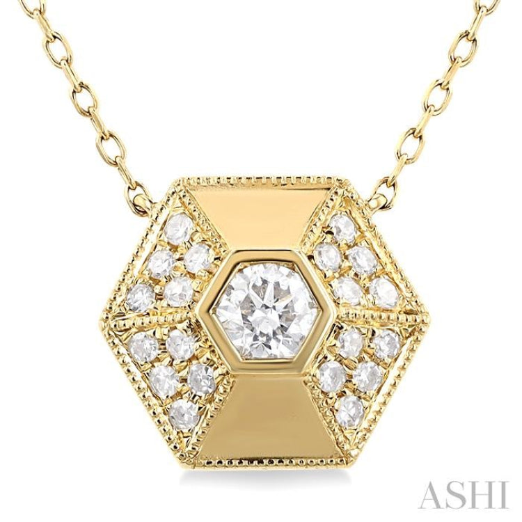 3/8 Ctw Hexagon Shape Single Cut Diamond Fashion Necklace in 14K Yellow Gold 3/8 Ctw Hexagon Shape Single Cut Diamond Fashion Necklace in 14K Yellow Gold