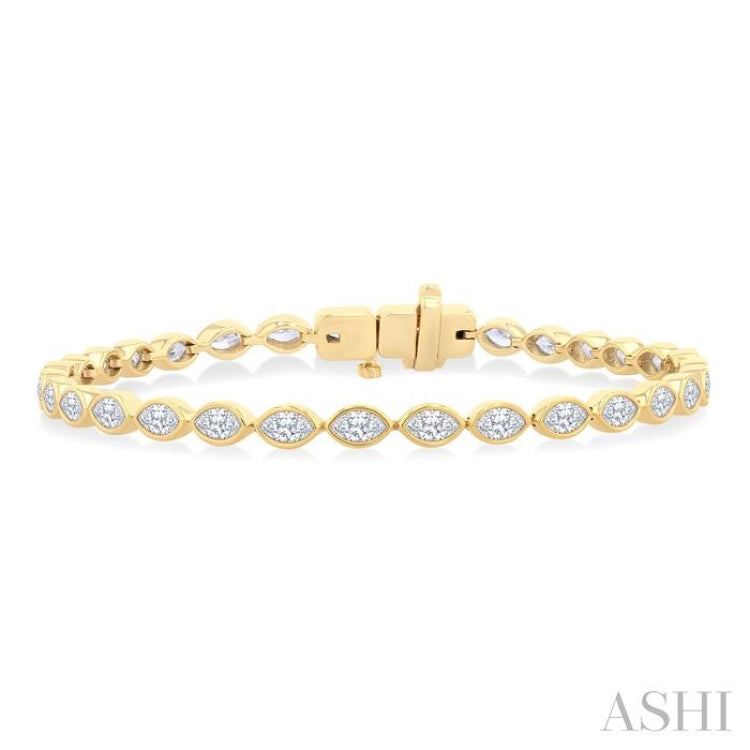 3 1/10 Ctw East-West Bezel Set Marquise Cut Diamond Tennis Bracelet in 14K Yellow Gold 3 1/10 Ctw East-West Bezel Set Marquise Cut Diamond Tennis Bracelet in 14K Yellow Gold