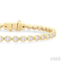 3 3/4 Ctw East-West Bezel Set Oval Cut Diamond Tennis Bracelet in 14K Yellow Gold 3 3/4 Ctw East-West Bezel Set Oval Cut Diamond Tennis Bracelet in 14K Yellow Gold
