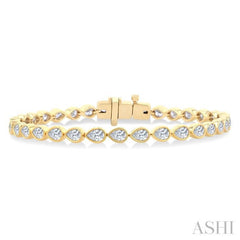 3 1/3 Ctw East-West Bezel Set Pear Cut Diamond Tennis Bracelet in 14K Yellow Gold 3 1/3 Ctw East-West Bezel Set Pear Cut Diamond Tennis Bracelet in 14K Yellow Gold