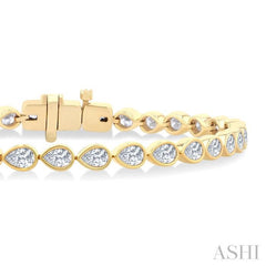 3 1/3 Ctw East-West Bezel Set Pear Cut Diamond Tennis Bracelet in 14K Yellow Gold 3 1/3 Ctw East-West Bezel Set Pear Cut Diamond Tennis Bracelet in 14K Yellow Gold
