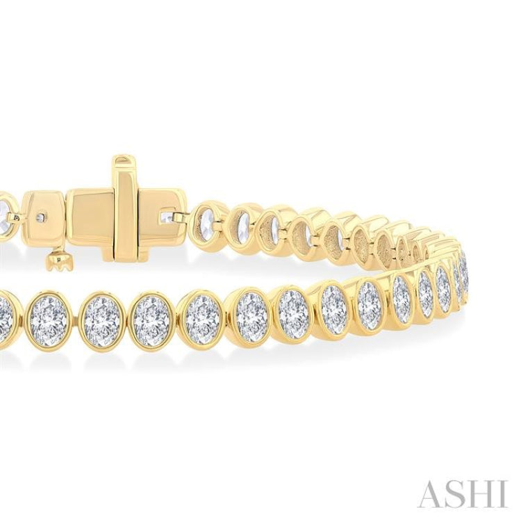 4 5/8 Ctw North-South Bezel Set Oval Cut Diamond Tennis Bracelet in 14K Yellow Gold 4 5/8 Ctw North-South Bezel Set Oval Cut Diamond Tennis Bracelet in 14K Yellow Gold