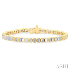 5 1/2 Ctw North-South Bezel Set Emerald Cut Diamond Tennis Bracelet in 14K Yellow Gold 5 1/2 Ctw North-South Bezel Set Emerald Cut Diamond Tennis Bracelet in 14K Yellow Gold