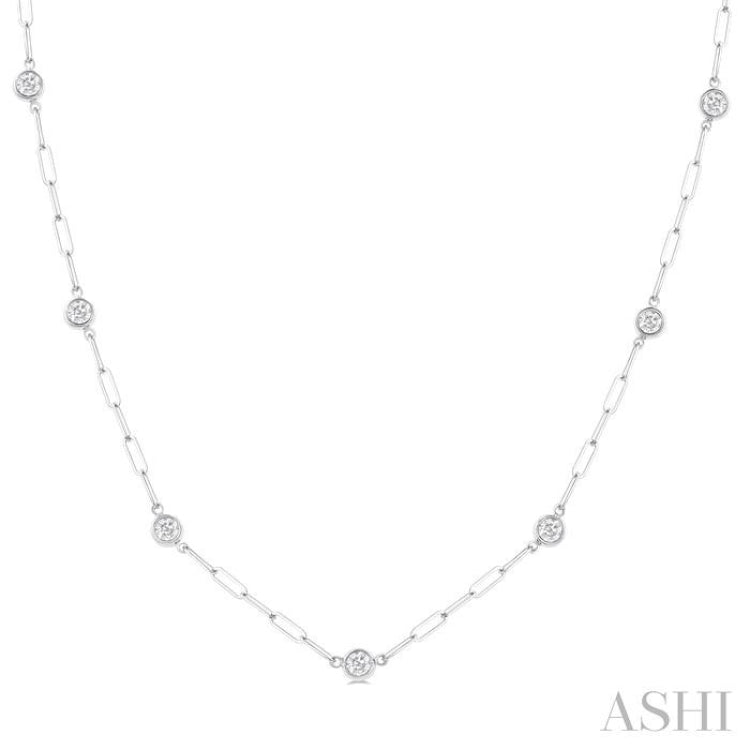 3/4 Ctw Bezel Set Round Cut Diamond Paperclip Station Necklace in 14K White Gold 3/4 Ctw Bezel Set Round Cut Diamond Paperclip Station Necklace in 14K White Gold