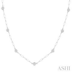 3/4 Ctw Bezel Set Round Cut Diamond Paperclip Station Necklace in 14K White Gold 3/4 Ctw Bezel Set Round Cut Diamond Paperclip Station Necklace in 14K White Gold