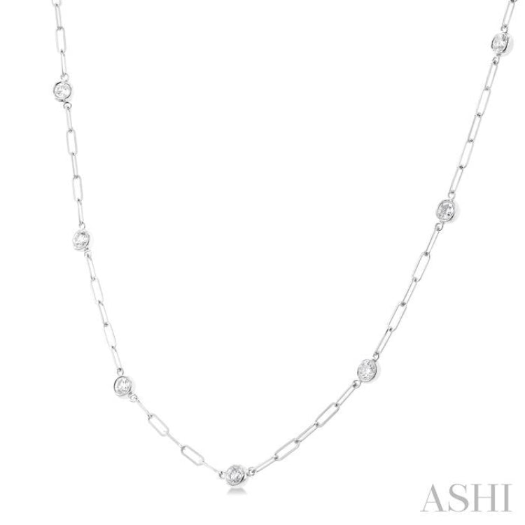 3/4 Ctw Bezel Set Round Cut Diamond Paperclip Station Necklace in 14K White Gold 3/4 Ctw Bezel Set Round Cut Diamond Paperclip Station Necklace in 14K White Gold