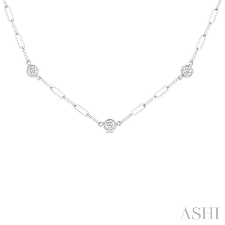 3/4 Ctw Bezel Set Round Cut Diamond Paperclip Station Necklace in 14K White Gold 3/4 Ctw Bezel Set Round Cut Diamond Paperclip Station Necklace in 14K White Gold