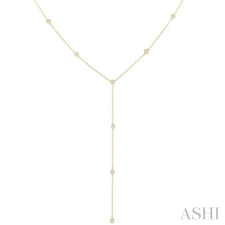 1/3 Ctw Bezel Set Round Cut Diamond Y-Shape Lariat Station Necklace in 14K Yellow Gold 1/3 Ctw Bezel Set Round Cut Diamond Y-Shape Lariat Station Necklace in 14K Yellow Gold