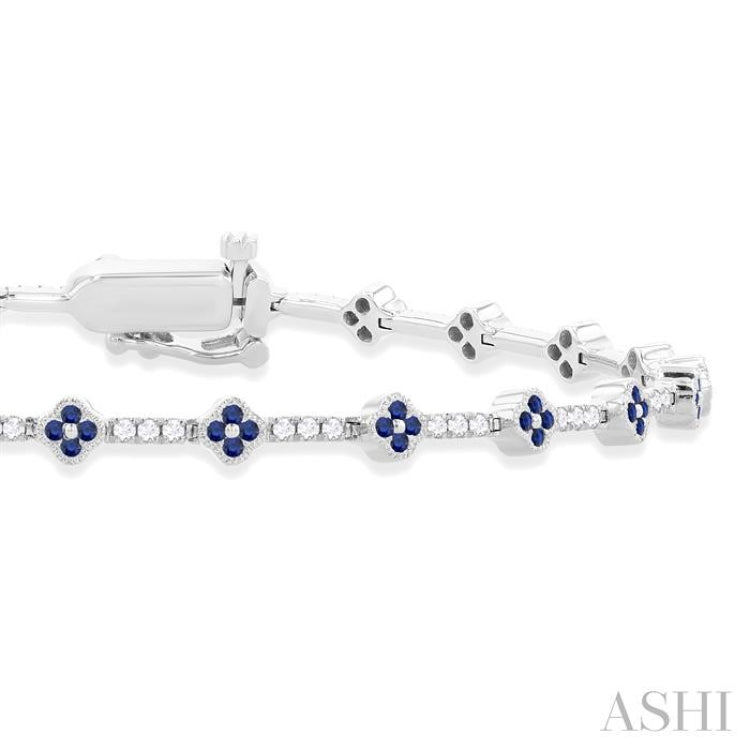 1 MM Round Shape Sapphire and 1/2 Ctw Clover Leaf & Bar Link Round Cut Diamond Precious Bracelet in 14K White Gold 1 MM Round Shape Sapphire and 1/2 Ctw Clover Leaf & Bar Link Round Cut Diamond Precious Bracelet in 14K White Gold