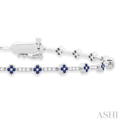 1 MM Round Shape Sapphire and 1/2 Ctw Clover Leaf & Bar Link Round Cut Diamond Precious Bracelet in 14K White Gold 1 MM Round Shape Sapphire and 1/2 Ctw Clover Leaf & Bar Link Round Cut Diamond Precious Bracelet in 14K White Gold