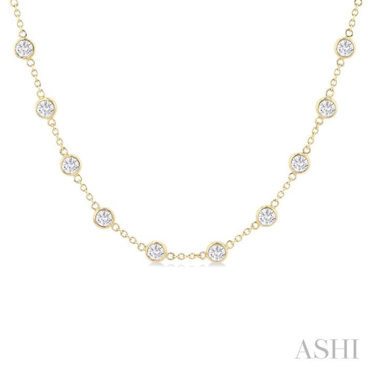 5 Ctw Bezel Set Round Cut Diamond Station Necklace in 14K Yellow Gold 5 Ctw Bezel Set Round Cut Diamond Station Necklace in 14K Yellow Gold