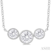 3/4 Ctw Past, Present & Future 3-Stone Bezel Set Round Cut Diamond Necklace in 14K White Gold