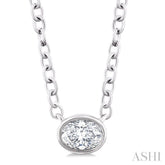1/6 Ctw Petite East-West Bezel Set Oval Cut Diamond Fashion Pendant With Chain in 10K White Gold