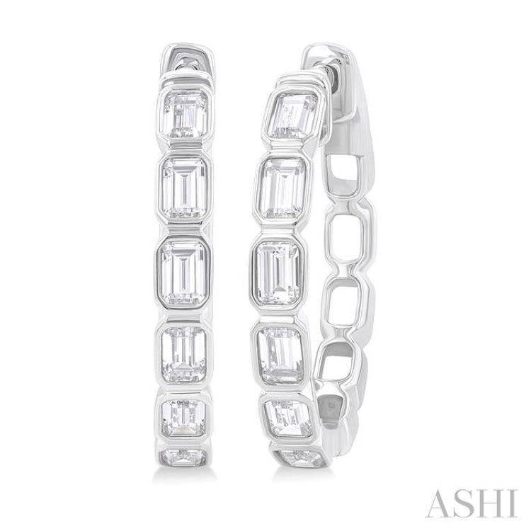 1 1/10 Ctw Bezel Set Emerald Cut Diamond Fashion Hoop Earring in 14K White Gold 1 1/10 Ctw Bezel Set Emerald Cut Diamond Fashion Hoop Earring in 14K White Gold