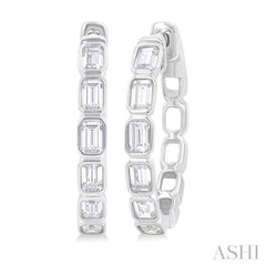 1 1/10 Ctw Bezel Set Emerald Cut Diamond Fashion Hoop Earring in 14K White Gold 1 1/10 Ctw Bezel Set Emerald Cut Diamond Fashion Hoop Earring in 14K White Gold