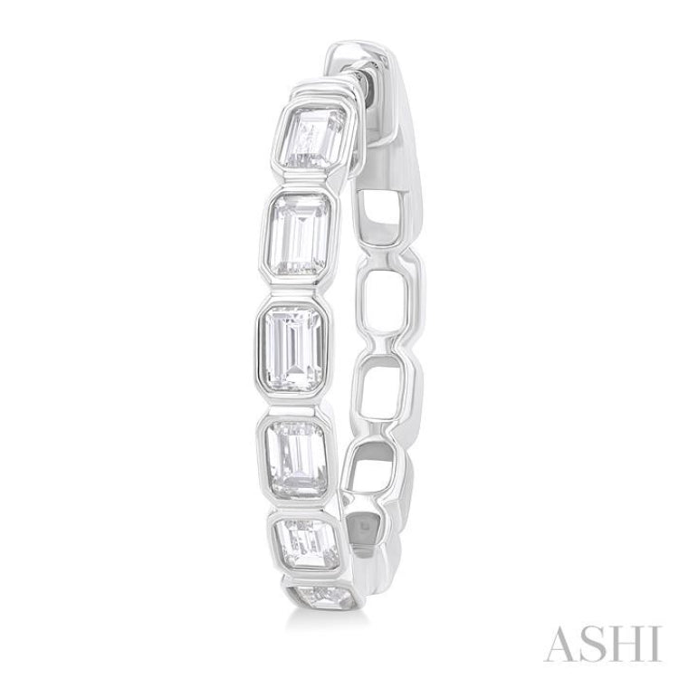 1 1/10 Ctw Bezel Set Emerald Cut Diamond Fashion Hoop Earring in 14K White Gold 1 1/10 Ctw Bezel Set Emerald Cut Diamond Fashion Hoop Earring in 14K White Gold