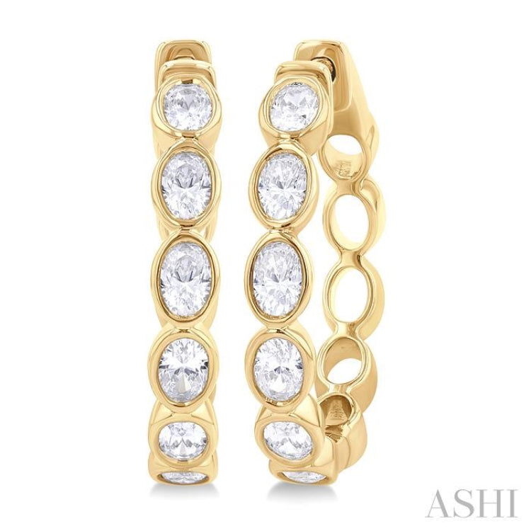 1 1/10 Ctw Bezel Set Oval Cut Diamond Fashion Hoop Earring in 14K Yellow Gold 1 1/10 Ctw Bezel Set Oval Cut Diamond Fashion Hoop Earring in 14K Yellow Gold