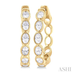1 1/10 Ctw Bezel Set Oval Cut Diamond Fashion Hoop Earring in 14K Yellow Gold 1 1/10 Ctw Bezel Set Oval Cut Diamond Fashion Hoop Earring in 14K Yellow Gold