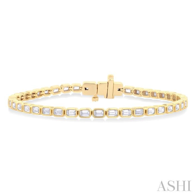 4 1/3 Ctw East-West Bezel Set Emerald Cut Diamond Tennis Bracelet in 14K Yellow Gold 4 1/3 Ctw East-West Bezel Set Emerald Cut Diamond Tennis Bracelet in 14K Yellow Gold
