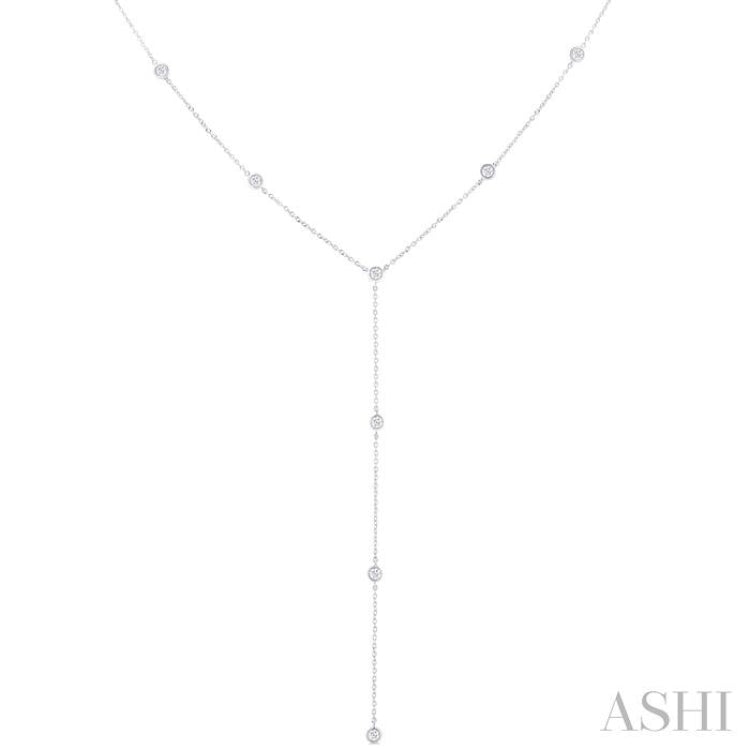 1/3 Ctw Bezel Set Round Cut Diamond Y-Shape Lariat Station Necklace in 14K White Gold 1/3 Ctw Bezel Set Round Cut Diamond Y-Shape Lariat Station Necklace in 14K White Gold