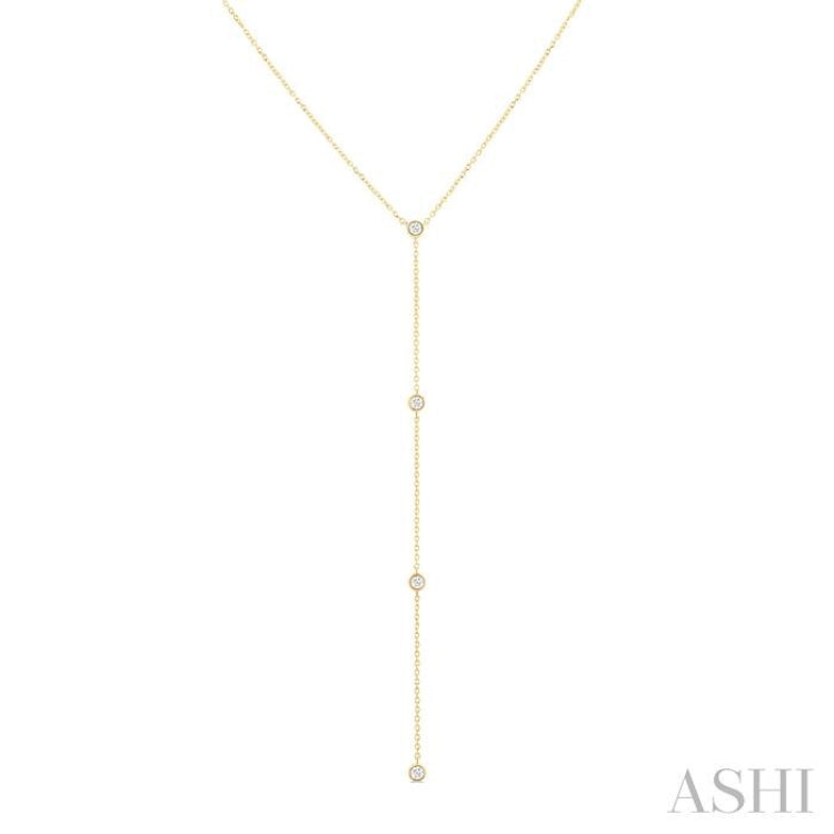 1/6 Ctw Bezel Set 4-Stone Round Cut Diamond Y-Shape Lariat Station Necklace in 14K Yellow Gold 1/6 Ctw Bezel Set 4-Stone Round Cut Diamond Y-Shape Lariat Station Necklace in 14K Yellow Gold