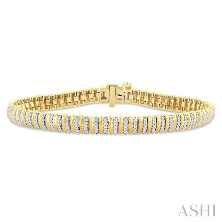 1 Ctw Ribbed Round Cut Diamond Bracelet in 10K Yellow Gold 1 Ctw Ribbed Round Cut Diamond Bracelet in 10K Yellow Gold