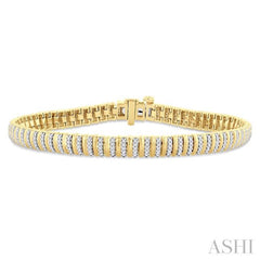 1 Ctw Ribbed Round Cut Diamond Bracelet in 10K Yellow Gold 1 Ctw Ribbed Round Cut Diamond Bracelet in 10K Yellow Gold
