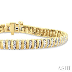 1 Ctw Ribbed Round Cut Diamond Bracelet in 10K Yellow Gold 1 Ctw Ribbed Round Cut Diamond Bracelet in 10K Yellow Gold