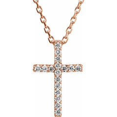 14K Rose .06 CTW Lab-Grown Diamond Petite Cross 16" Necklace 14K Rose .06 CTW Lab-Grown Diamond Petite Cross 16" Necklace