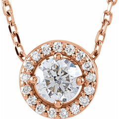 14K Rose 1/5 CTW Lab-Grown Diamond Halo-Style 16" Necklace 14K Rose 1/5 CTW Lab-Grown Diamond Halo-Style 16" Necklace