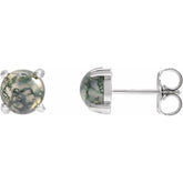 14K White Natural Moss Agate Earrings