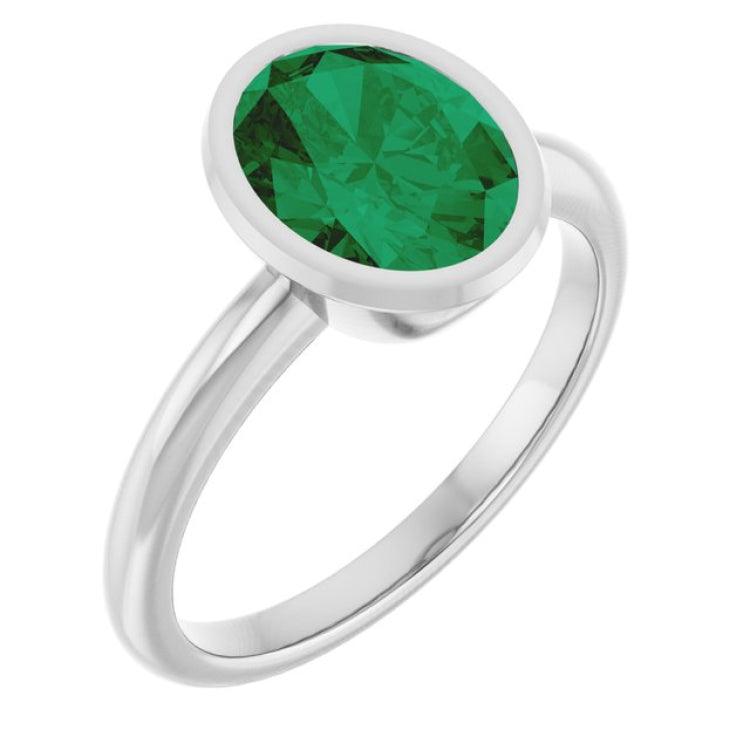 Sterling Silver Lab-Grown Emerald Ring Sterling Silver Lab-Grown Emerald Ring