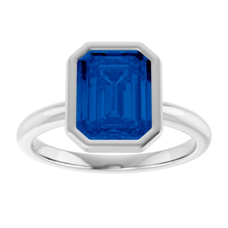14K White Lab-Grown Blue Sapphire Ring 14K White Lab-Grown Blue Sapphire Ring