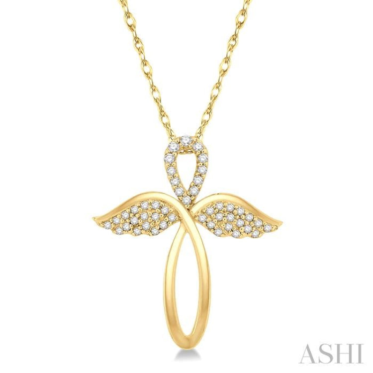 1/6 Ctw Angel Wing Round Cut Diamond Cross Pendant With Chain in 10K Yellow Gold 1/6 Ctw Angel Wing Round Cut Diamond Cross Pendant With Chain in 10K Yellow Gold