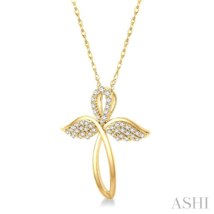 1/6 Ctw Angel Wing Round Cut Diamond Cross Pendant With Chain in 10K Yellow Gold 1/6 Ctw Angel Wing Round Cut Diamond Cross Pendant With Chain in 10K Yellow Gold