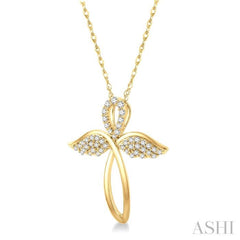 1/6 Ctw Angel Wing Round Cut Diamond Cross Pendant With Chain in 10K Yellow Gold 1/6 Ctw Angel Wing Round Cut Diamond Cross Pendant With Chain in 10K Yellow Gold
