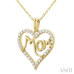 1/4 Ctw 'MOM' Heart Frame Round Cut Diamond Fashion Pendant With Chain in 10K Yellow Gold 1/4 Ctw 'MOM' Heart Frame Round Cut Diamond Fashion Pendant With Chain in 10K Yellow Gold