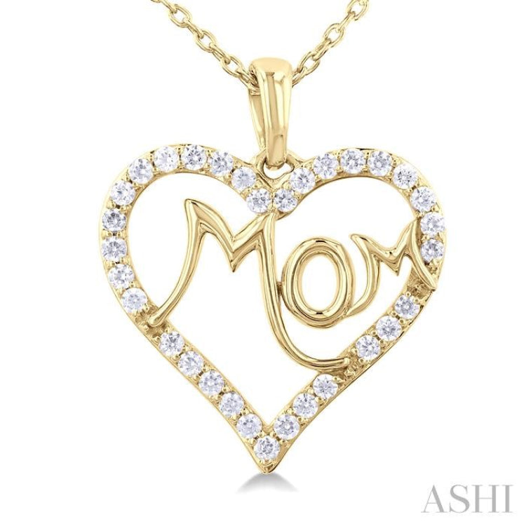 1/4 Ctw 'MOM' Heart Frame Round Cut Diamond Fashion Pendant With Chain in 10K Yellow Gold 1/4 Ctw 'MOM' Heart Frame Round Cut Diamond Fashion Pendant With Chain in 10K Yellow Gold