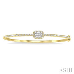 1 Ctw Emerald Shape Fusion Baguette and Round Cut Diamond Stackable Bangle in 14K Yellow and White Gold 1 Ctw Emerald Shape Fusion Baguette and Round Cut Diamond Stackable Bangle in 14K Yellow and White Gold