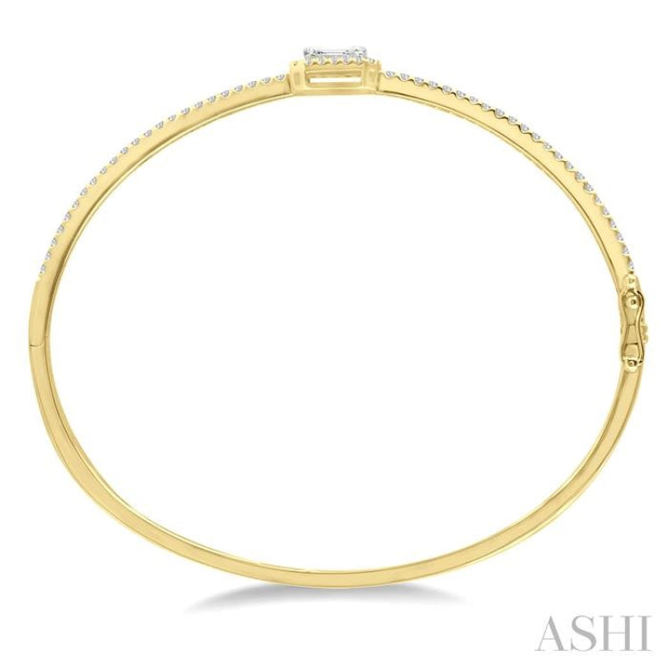 1 Ctw Emerald Shape Fusion Baguette and Round Cut Diamond Stackable Bangle in 14K Yellow and White Gold 1 Ctw Emerald Shape Fusion Baguette and Round Cut Diamond Stackable Bangle in 14K Yellow and White Gold