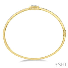 1 Ctw Emerald Shape Fusion Baguette and Round Cut Diamond Stackable Bangle in 14K Yellow and White Gold 1 Ctw Emerald Shape Fusion Baguette and Round Cut Diamond Stackable Bangle in 14K Yellow and White Gold