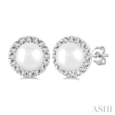 4.5 MM White Cultured Pearl and 1/8 Ctw Round Cut Diamond Halo Stud Earrings in 10K White Gold