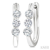 3/4 Ctw 3-Stone Round Cut Diamond Fashion Hoop Earring in 14K White Gold