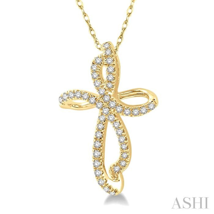 1/6 Ctw Twirl Pattern Cross Round Cut Diamond Pendant With Link Chain in 10K Yellow Gold 1/6 Ctw Twirl Pattern Cross Round Cut Diamond Pendant With Link Chain in 10K Yellow Gold